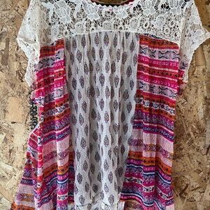 Bohemian Lace Patchwork Top - Multicolor